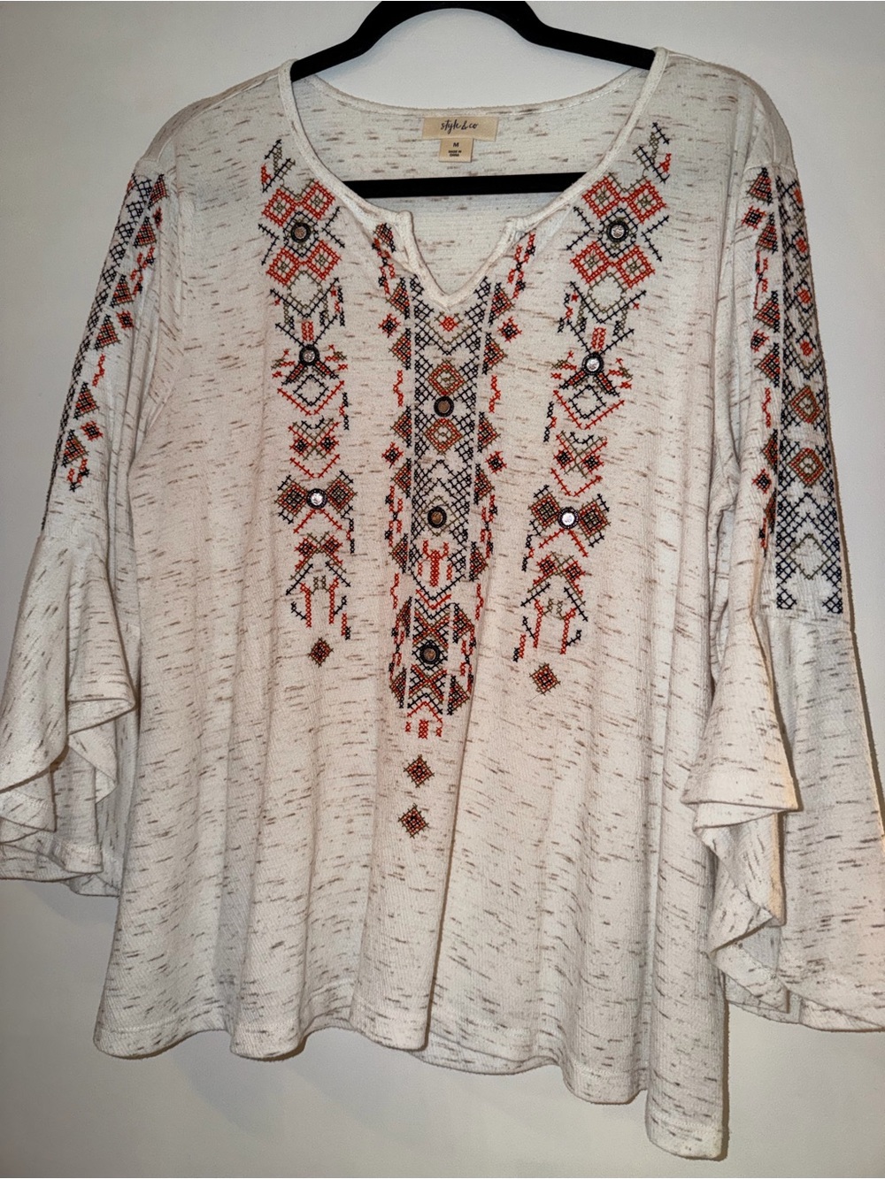 Style & Co. Cream Embroidered Boho Tunic